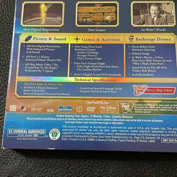 New Unopened Peter Pan DVD Platinum Edition 2007 - Picture 9 of 12